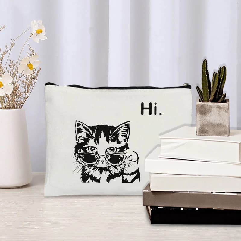 Borsa Cosmetica Personalizzata con Stampa Gatto Carino, Pochette Portatile con Cerniera per Viaggi e Regalo per Addio al Nubilato