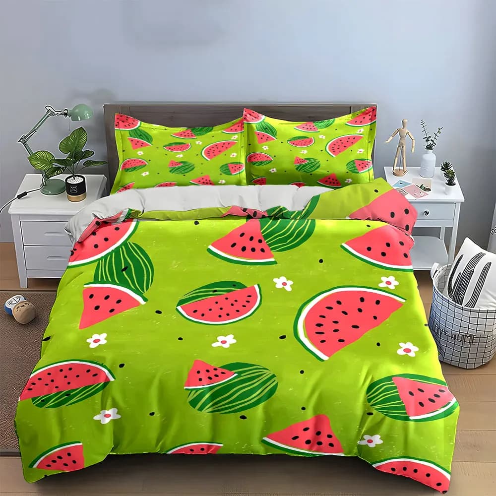 Set di biancheria da letto decorativa con motivo anguria, con 1 copripiumino e 2 federe, singolo, matrimoniale, king, queen, regalo