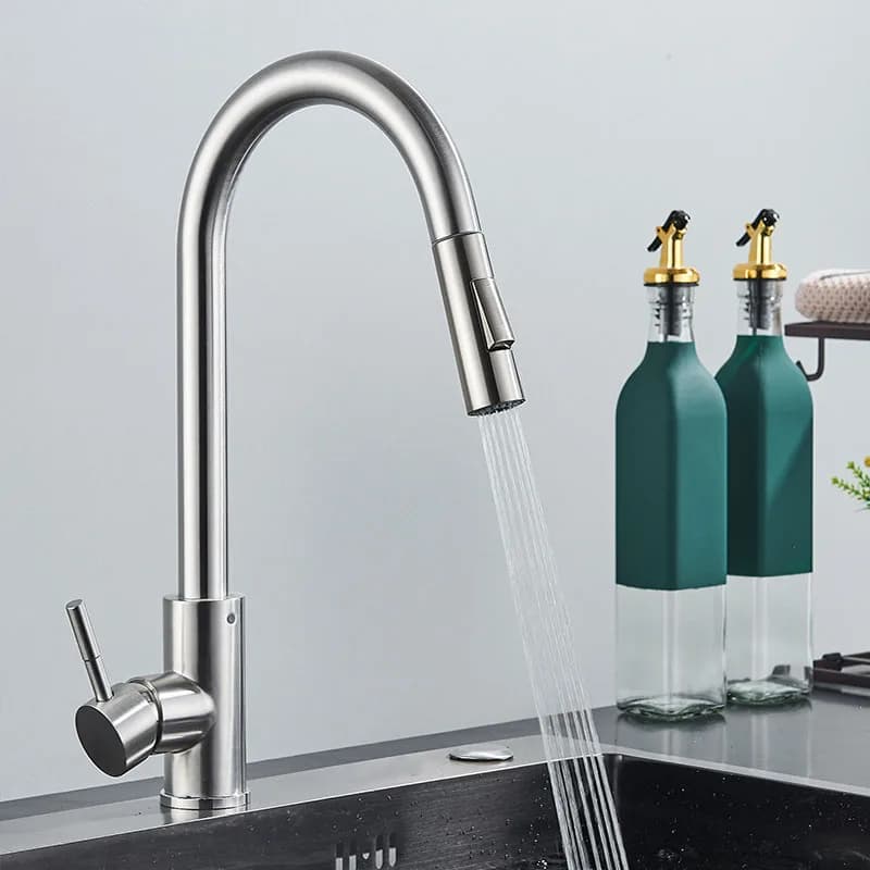 Rubinetto da cucina estraibile Rubinetto miscelatore per lavello da cucina flessibile con acqua calda e fredda montato sul piano con ugello per modalità doccia flessibile