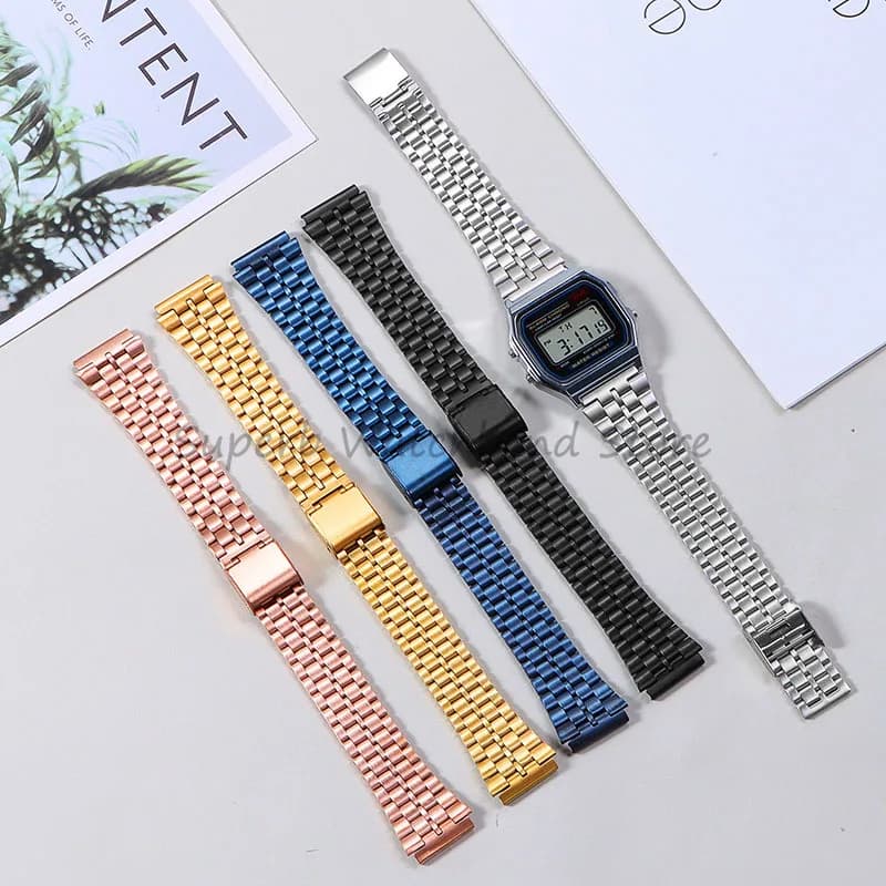 Cinturino per Casio F91W F84 F105 F108 A158 A168 AE1200 AE1300 18mm Bracciale in metallo Orologio da uomo Accessori di ricambio