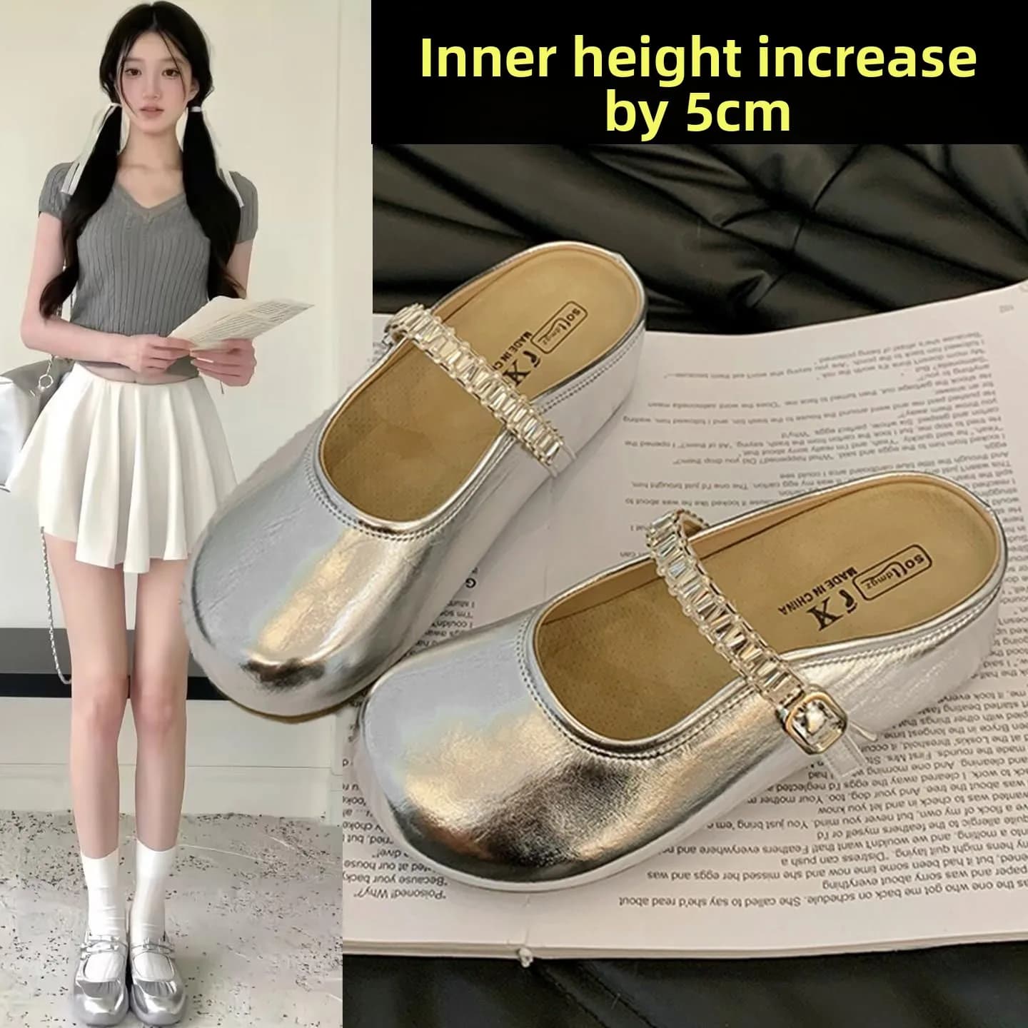 Sandali Ergonomici da Donna con Tacco Spesso, Estivi, da Esterno, Slip-On, con Diamanti, Suola in Gomma