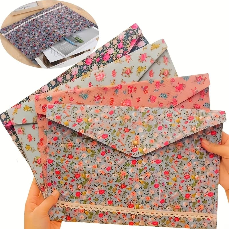 Cartella portadocumenti A4 floreale elegante con piccoli fiori, borsa in tessuto per documenti, organizer per carta di grande capacità, valigetta