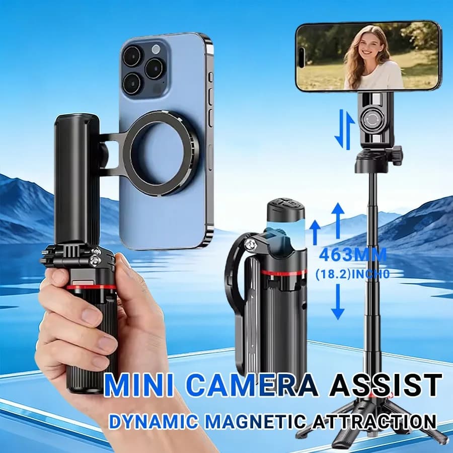 Mini Selfie Tripod with Magnetic Phone Holder Extendable Pole Wireless Remote Mini Portable