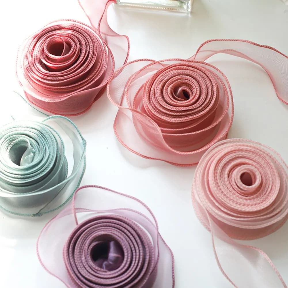 40mm 10 meters Satin Ribbon Roll Flower Bouquet Lace Wrap Tulle Tape Decoration Weddings Flower Pattern Organza Tape