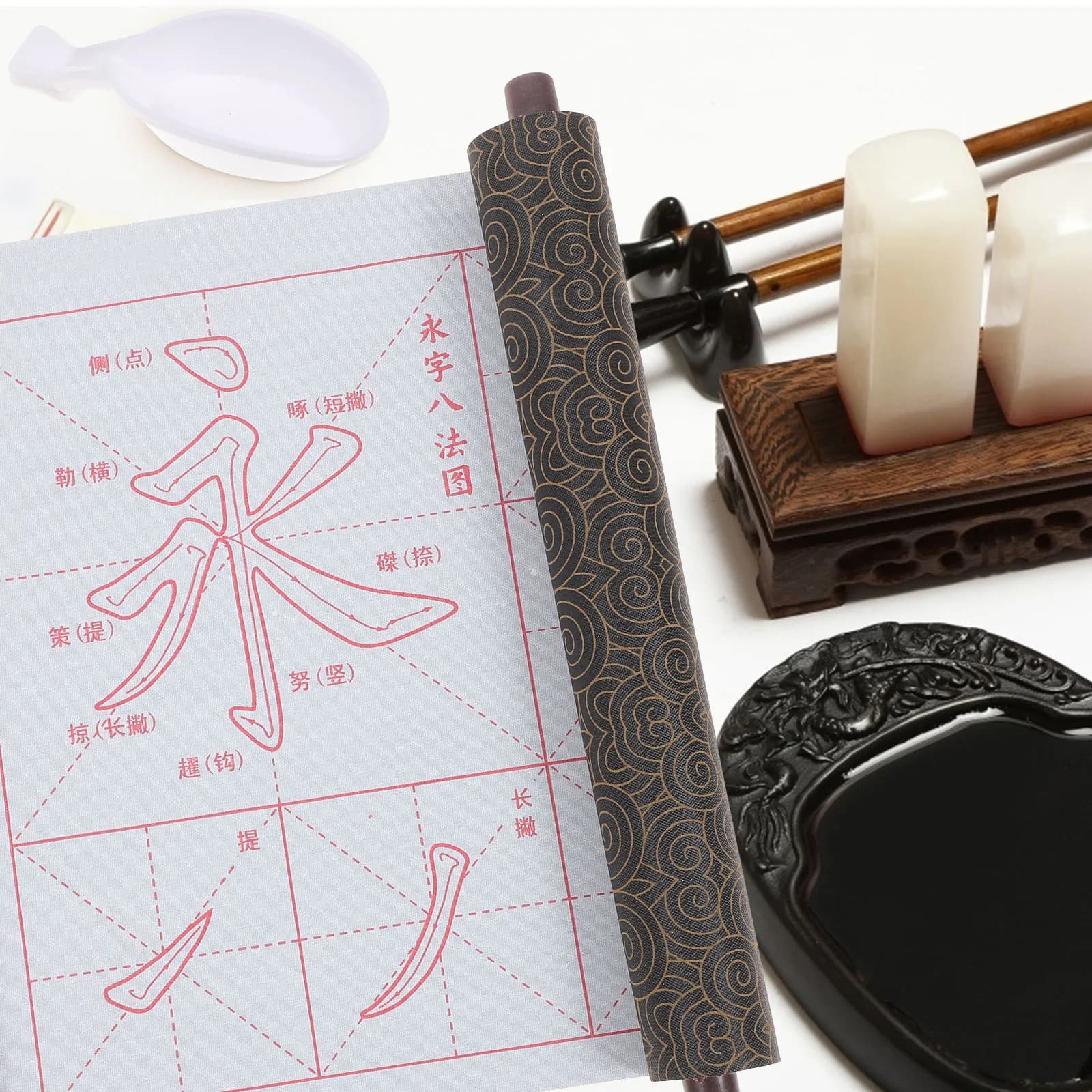 1Set Calligraphy Writing Cloth Set with Brush Pen Reusable Disappearing Ink Design Easy Storage Ideal for Learning Practice