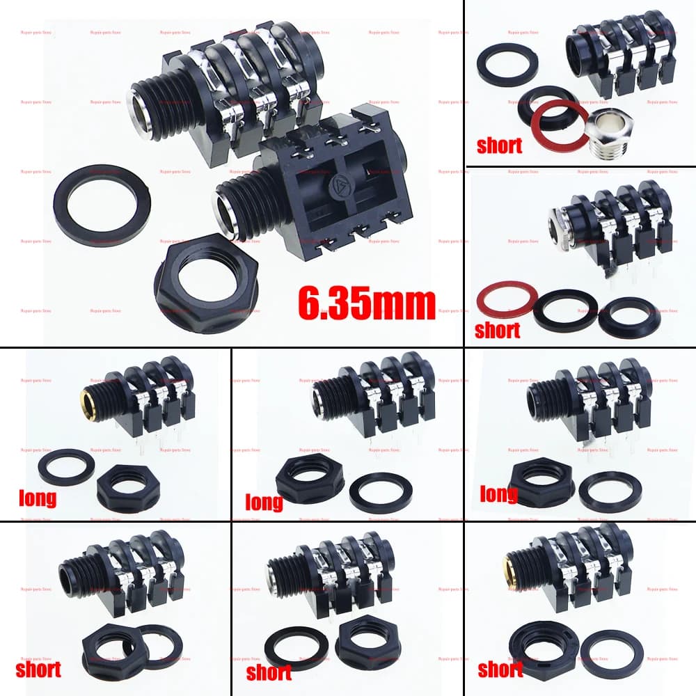 JCD 6.35mm Jack 1/4 "6Pin Stereo Femmina Presa per cuffie Spina audio Microfono Jack Filettatura PCB Montaggio a pannello Connettori