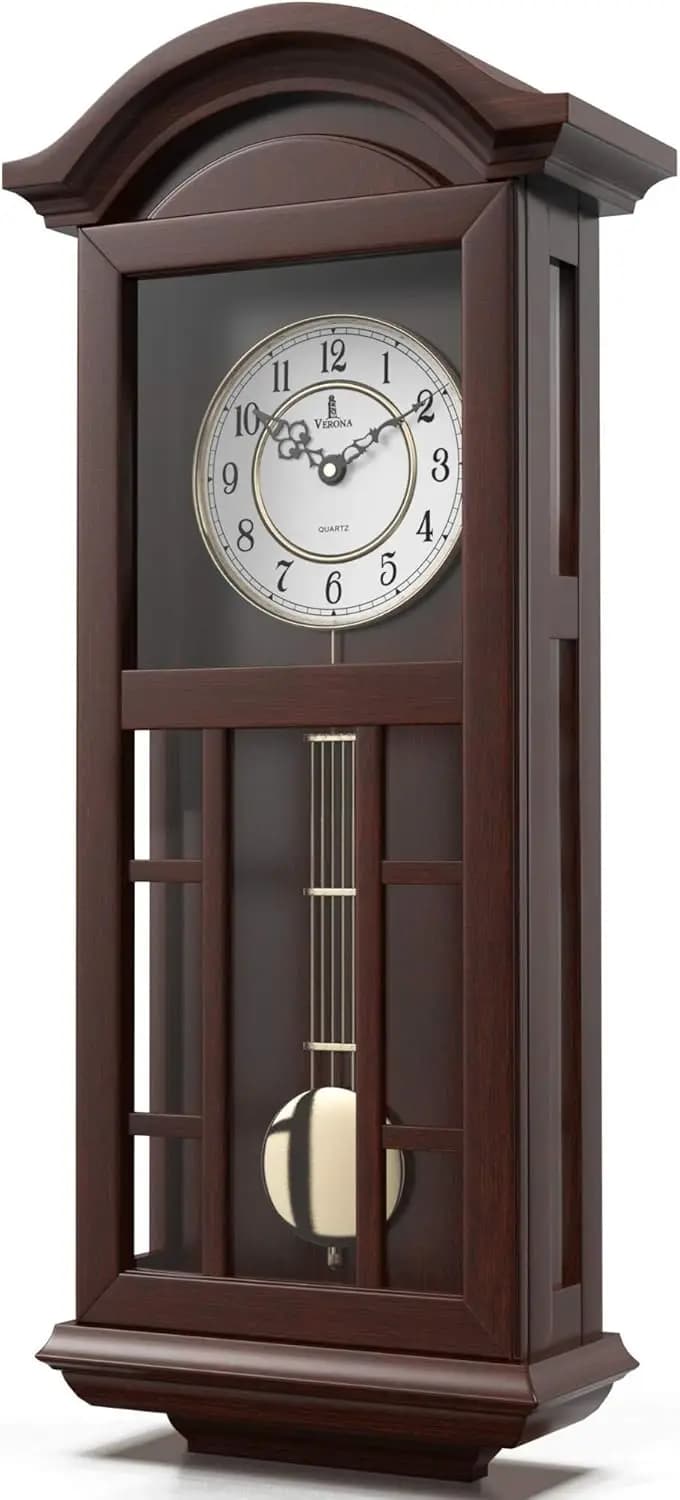Orologio a Pendolo da Parete in Legno da 27 Pollici, Silenzioso, a Batteria, in Vero Legno, Senza Suono Risonante