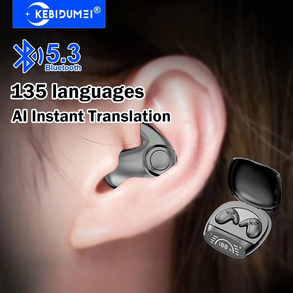 Auricolari con Traduzione AI KEBIDUMEI, Supporto 135 Lingue, Cuffie Bluetooth 5.3, Auricolari Wireless TWS, Stereo HiFi, Auricolari per il Sonno