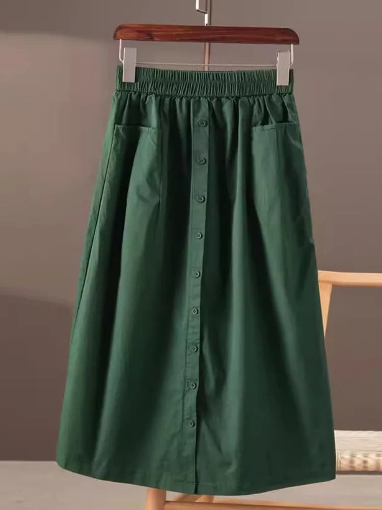 Abito Estivo da Donna in Cotone con Elastico in Vita, Casual e Versatile, con Bottone Singolo, Gonna a Trapezio, Stile Coreano, Mezza Lunghezza, Modellante