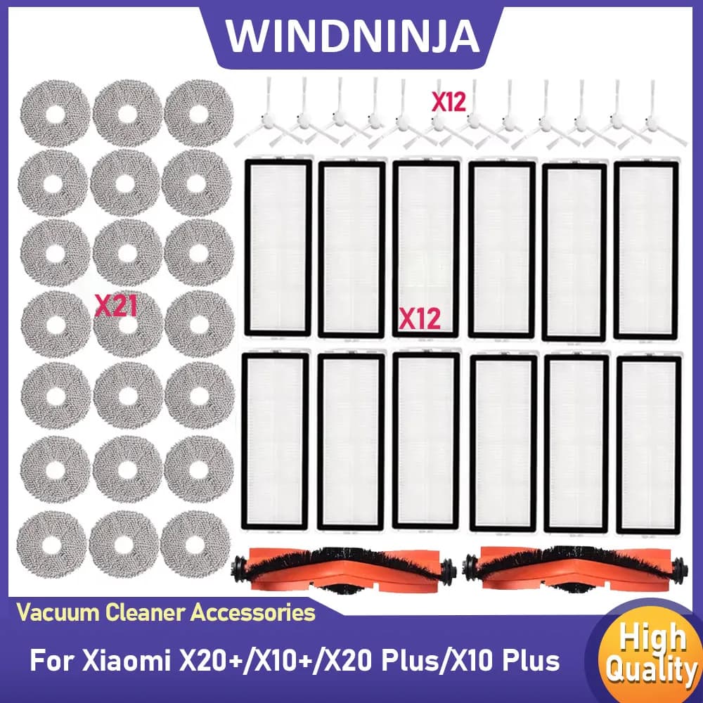 Sacchetti per la polvere, panni per la pulizia, spazzole laterali principali, filtro HEPA, ricambi compatibili con Xiaomi Robot Vacuum X20+/X10+/X20 Plus/X10 Plus