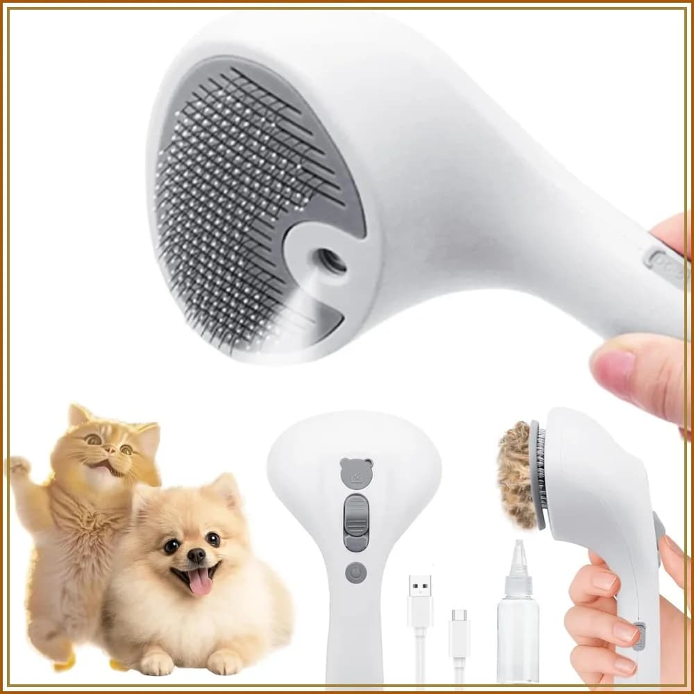 Self Cleaning Pet Grooming Brush for Cat Hair Removal, Rechargeable Mist Comb for Short Long Haired Pets