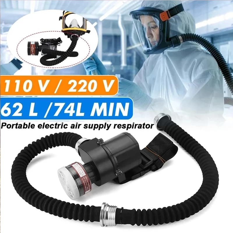 Electric Constant Flow Air Supplied Fed Respirator Half Face Gas Mask with 2 Pipe for Coal Mine Industry Dust Protection