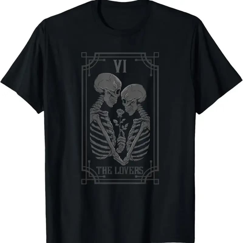 Maglietta con stampa Tarot Card The Lovers Skeleton Goth Halloween Witch