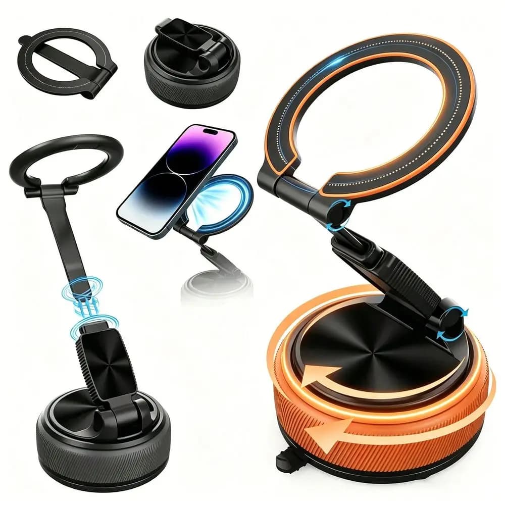 Car Mount Interchangeable Clamp MagSafe Ring Heads, Dashboard Windshield Snap Mount For Cellphones