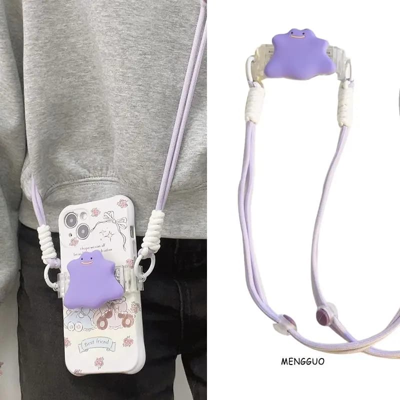 Pocket Monsters Phone Back Clip Outdoor Slant Belt Cartoon Fun Purple Ditto Phone Back Clip Durable Side Woven Rope Cute Gift