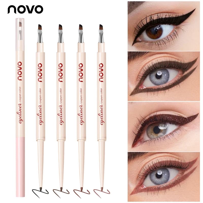 Penna eyeliner gel a doppia estremità, (l matita + pennello ad angolo fine), finitura opaca e luccicante, lunga durata, ad asciugatura rapida, impermeabile