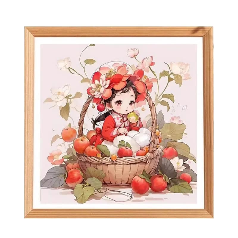 Fruit Basket Girl Embroidery DIY Chinese Style Printed Kits Cross Stitch Thread Needlework Sets Home Decor Crafts New Arrival