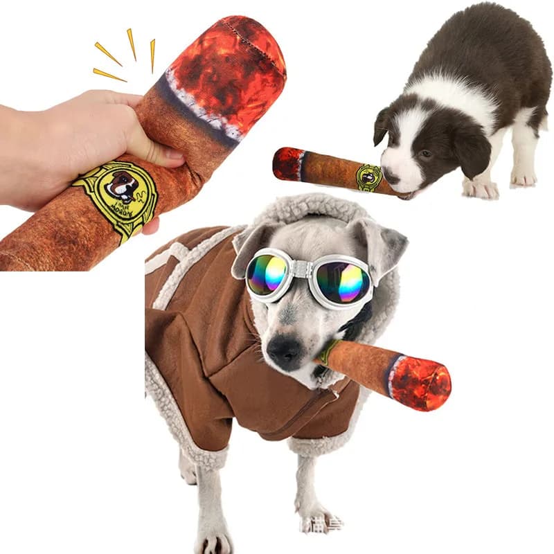 Simulated Cigar Shape Dog Toys Plush Interactive Dog Squeak Toys Bite Resistant Puppy Grinding Teeth Chew Toy Dog Accessories