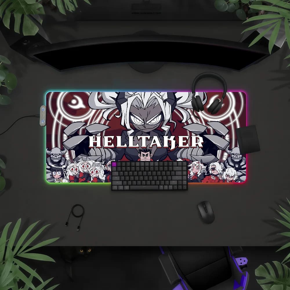 Tappetino per mouse H-Helltaker con luce LED RGB, tastiera da gioco colorata, copertura antiscivolo, superficie impermeabile