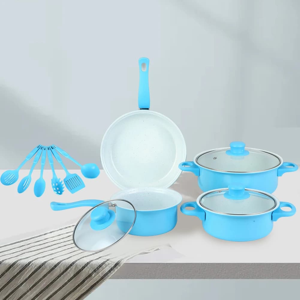 12 pezzi set di pentole antiaderenti pentola con coperchio padella profonda pentola per il latte padella in pietra Maifan per tutti i tipi di fornelli