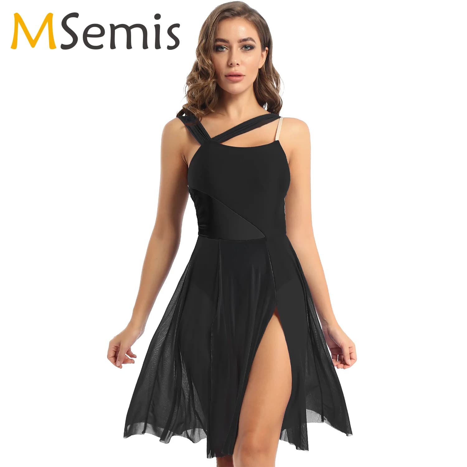 Ginnastica body donne balletto Dancewear figura Skating Dress senza maniche Color Block costumi di Performance lirica contemporanea