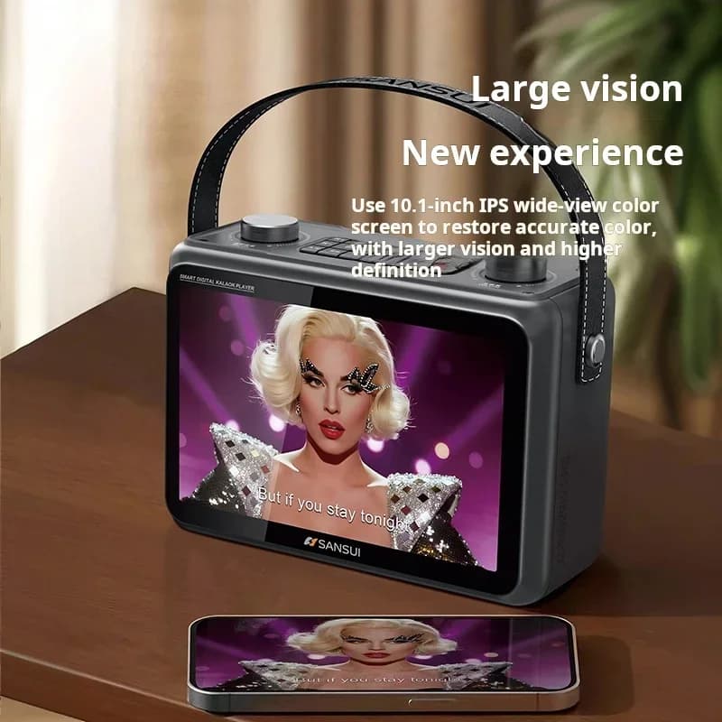 SANSUI K115 LED Screen 10.1-inch Multimedia Bluetooth Speaker with Subtitles Lyrics Smart Karaoke Machine Music Video Speaker TF