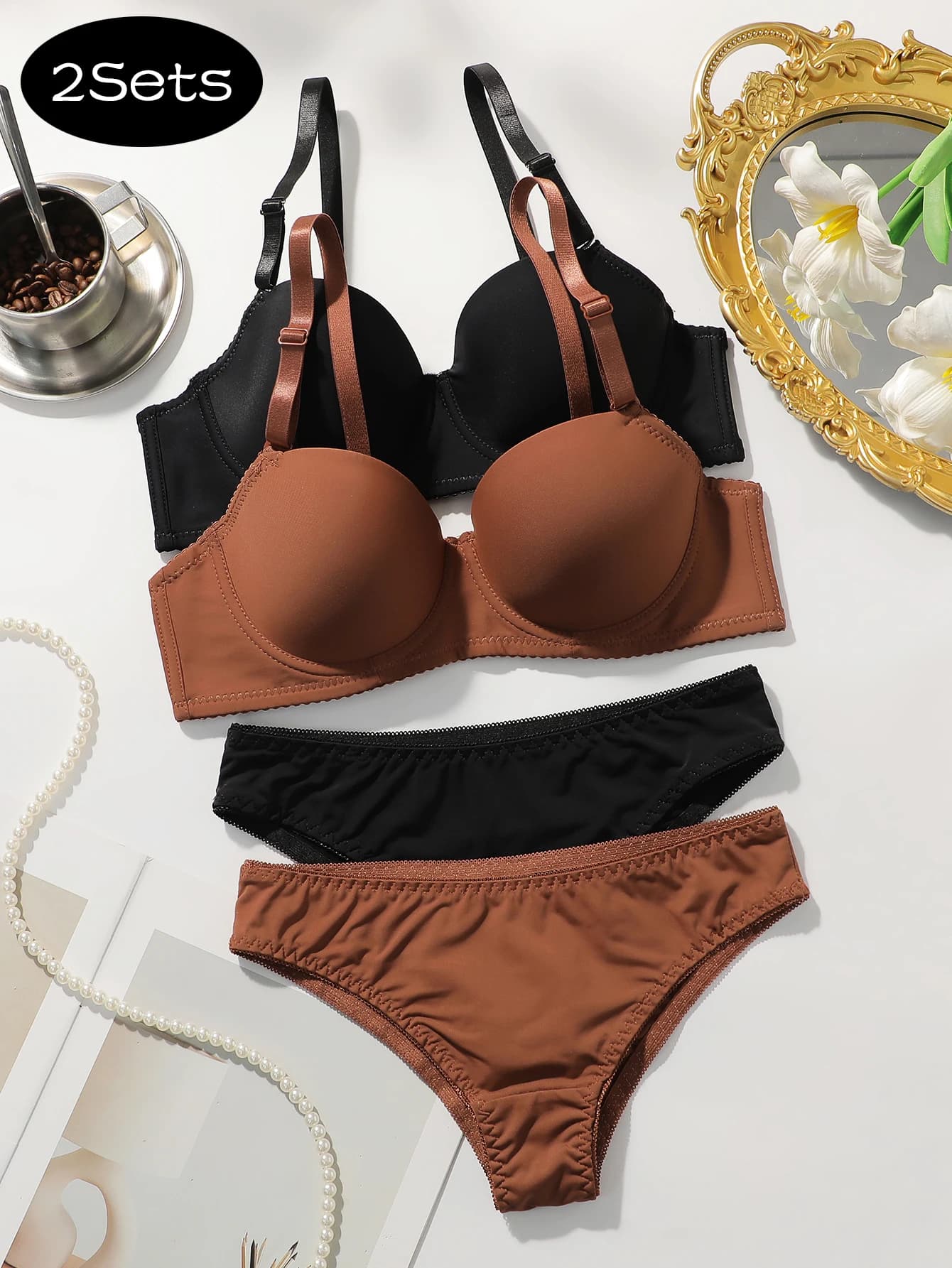 Confezione da 2 reggiseni senza cuciture da donna Set confortevole reggiseno push up e mutandine con ferretto Set intimo sexy confortevole Viomisha