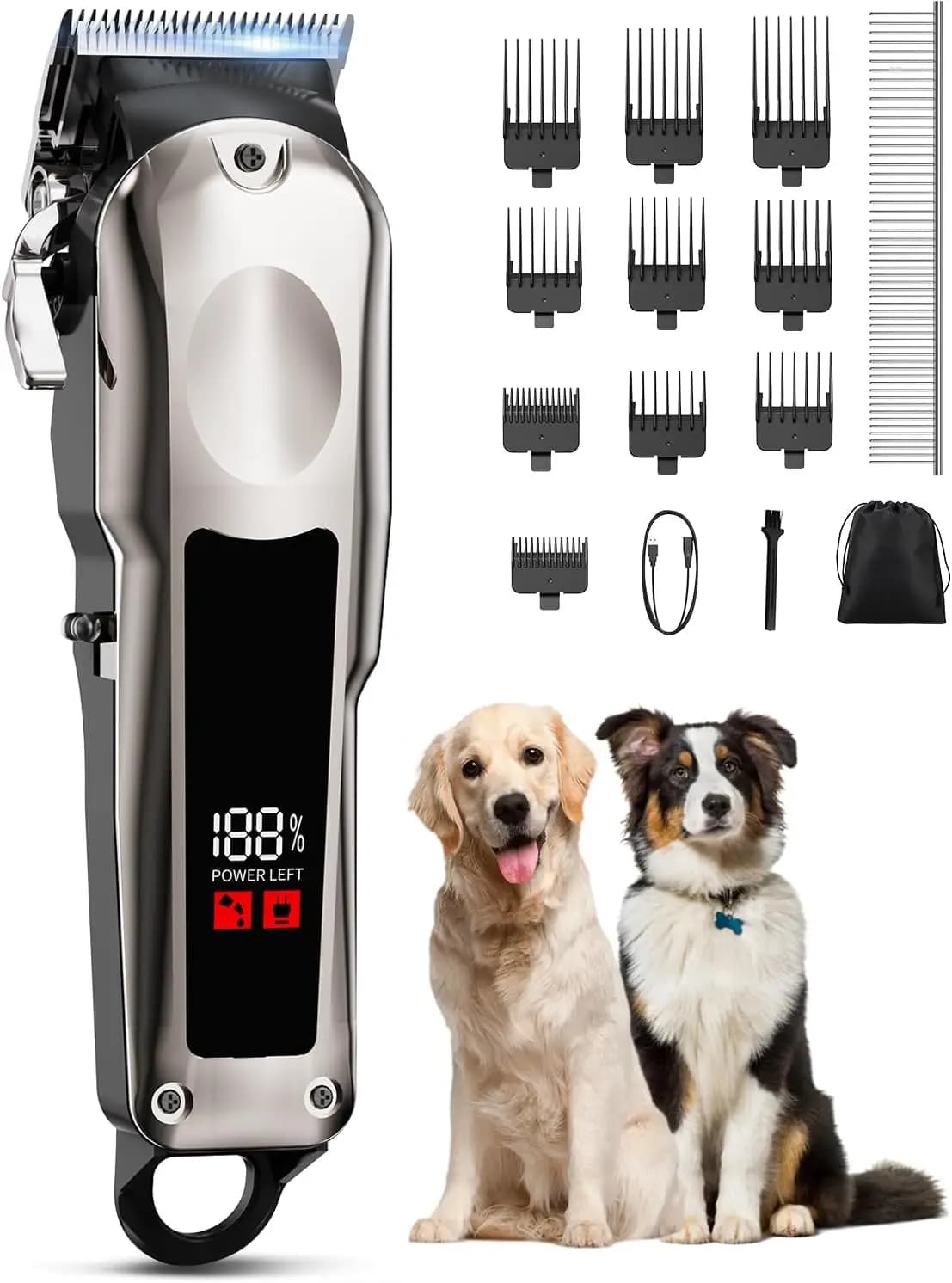 Tosatrice Professionale per Cani, Tosatore Silenzioso per Animali Domestici con Display LED per Pelo Spesso