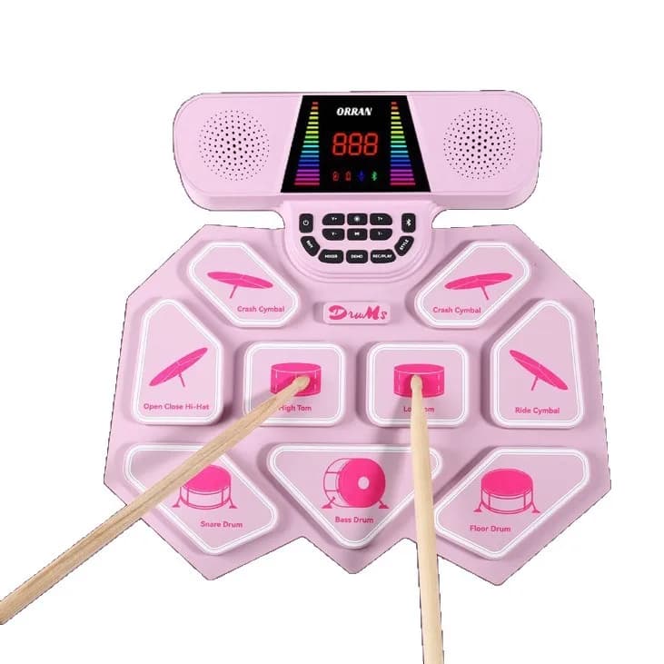Portable Roll Up Electronic Drum Kit, 9 Pads, Foldable for Kids Beginners, Home Outdoor Use, MIDI Interface, USB Power Supply