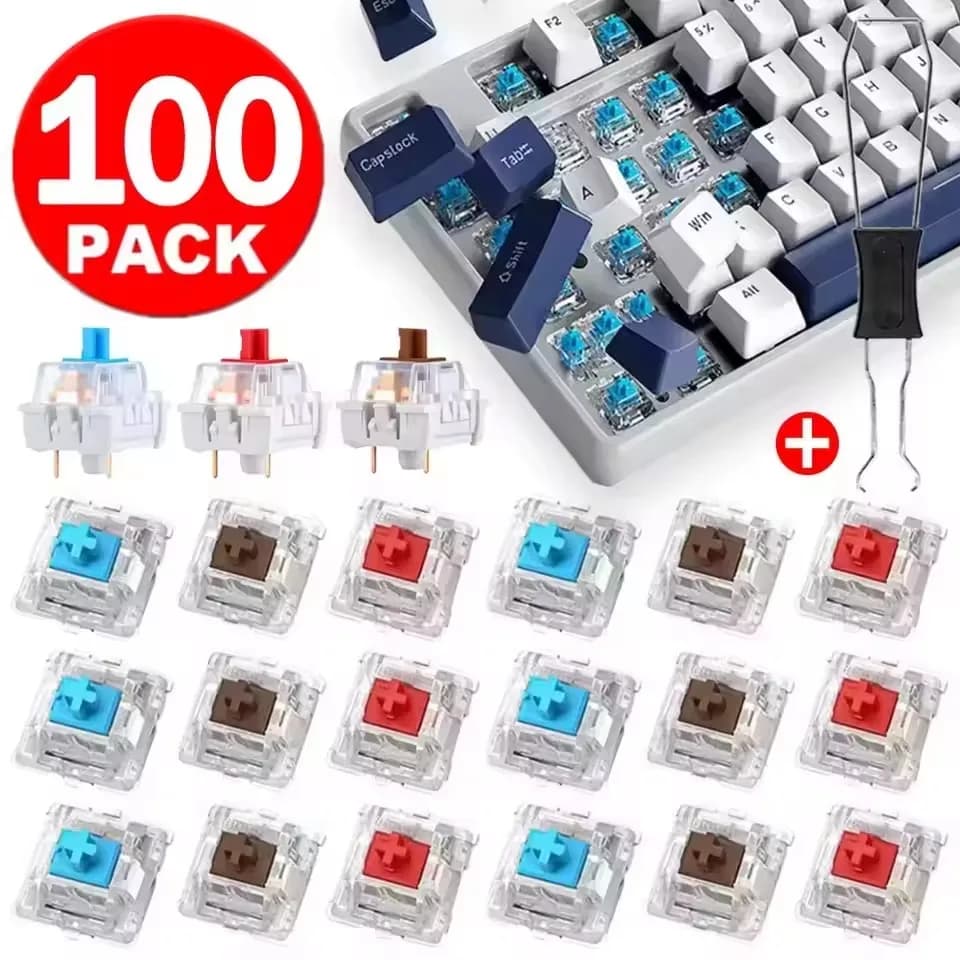 10-30Pcs 3 Pin Blue Red Brown Clicky Switches with Switch Puller Keyboard Clicker Keys Mechanical Keyboard Switches Clickers