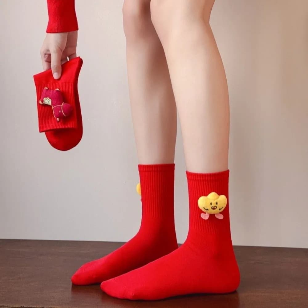 Cartoon Pony New Year Tube Socks Mid Calf Yuanbao Year of The Horse Socks Good Luck Chinese New Year Zodiac Year Socks