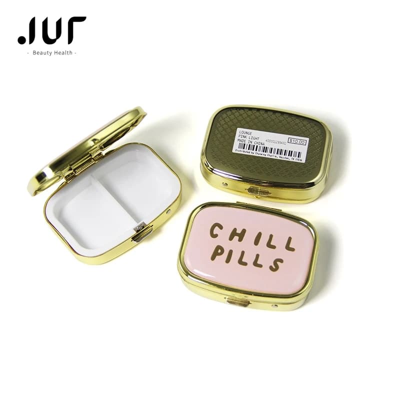 Portapillole in metallo Mini scatola portaoggetti portatile da viaggio scatola portapillole circolare rettangolare pieghevole con portapillole a specchio Pastillero