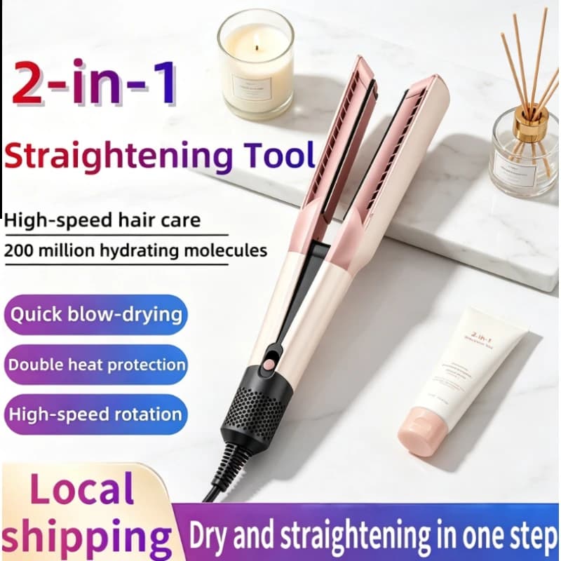 2026 NEW Negative Ion 2 in 1 Hair Dryer Flat Iron Dual Heat Styler for Quick Drying Straightening Travel Friendly Home Use