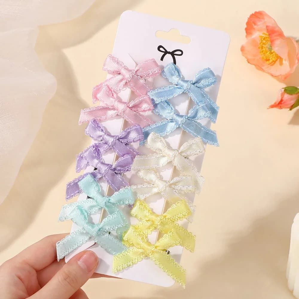Mini fermagli per capelli Bowknot per ragazze, stile Ins, fermagli per capelli con nastro laterale in pizzo Y2K, vestito da festa alla moda per la testa, 12 pezzi/set