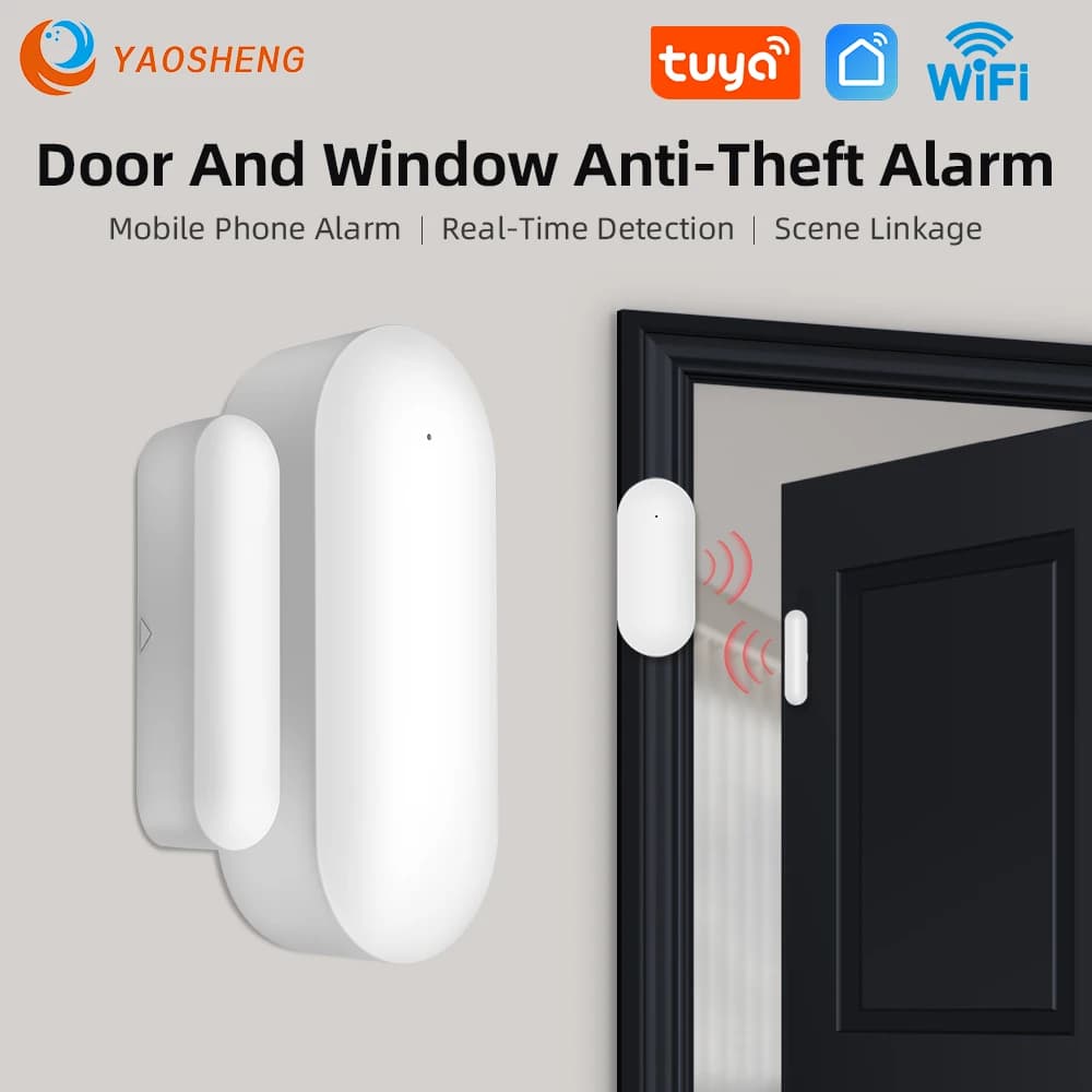 Sensore porta WiFi Tuya Protezione di sicurezza Rilevatori intelligenti per porte finestre aperte/chiuse APP Smart Life Funziona con Alexa Google