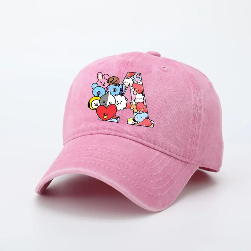 Cappello BT21 con Effetto Invecchiato, COOKY TATA RJ, Personaggi Anime Cartoon, Lettere A-Z, Cappellino in Cotone Traspirante Rosa, Regalo di Compleanno