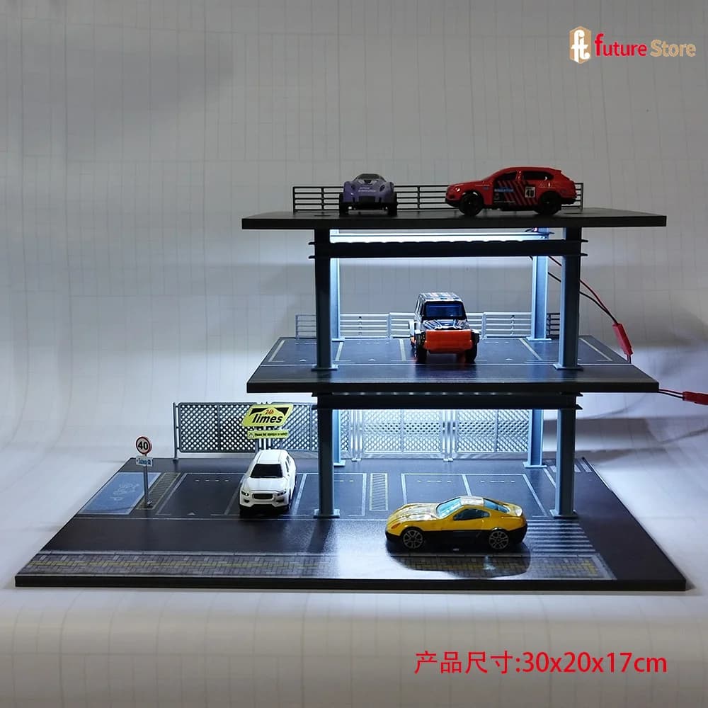 1/64 Steel Frame Themed Car Parking Lot Garage Scene Model Pedestrian Bridge Parking Place Assembled Diorama Miniatures Display