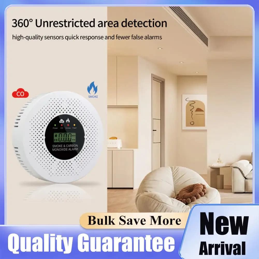 2-in-1 Smoke and Carbon Monoxide Detector with LCD Display Carbon Monoxide Alarm Powered by Battery for House Apartment Kitchen