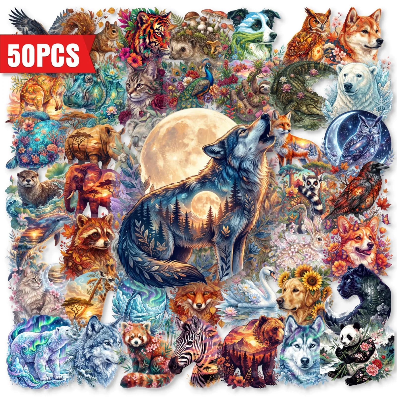 50Pcs Colorful Animal Stickers Decals For Phone Laptop Suitcase Notebook Skateboard Waterproof Stickers