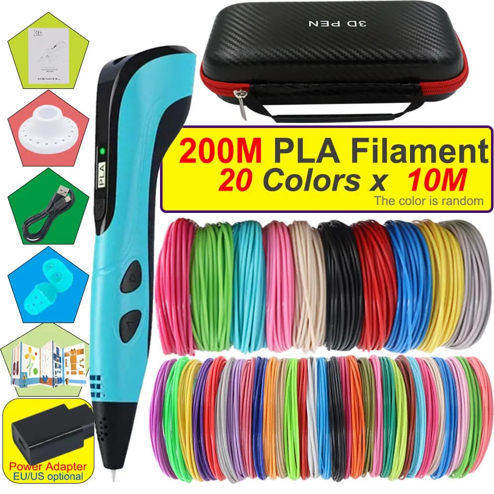 2026 Regali popolari di Natale Bambini Penna da stampa 3D con display a LED Adattatore di alimentazione Custodia da viaggio Filamento PLA I bambini amano i giocattoli fai da te