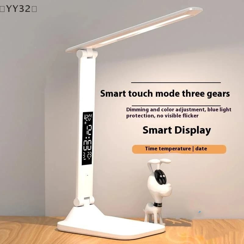 maveraYY32 Folding Table Lamp Reading Touch Dimmable Eye Protection with Alarm Clock LED Desk Lamp USB Charging Night Light