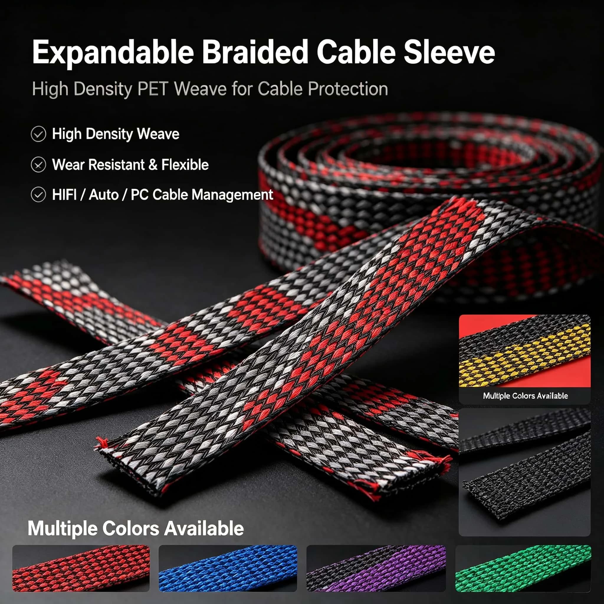 5m/10m Expandable Braided Cable Sleeve 10-18mm Snakeskin Mesh Woven Tube for HIFI Audio Cable Management DIY Sheath Nylon Cotton