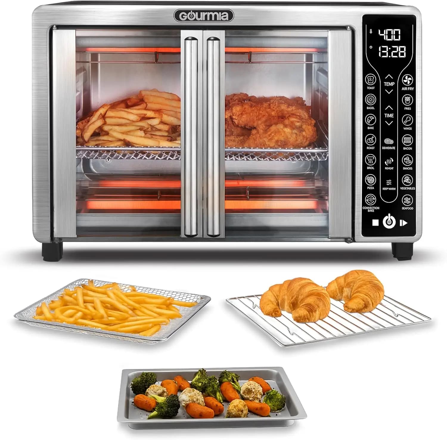 Forno Friggitrice ad Aria con Porta Francese da 25 Qt, 17 Programmi Preimpostati, Display Digitale, Adatto per Pizza da 30 cm