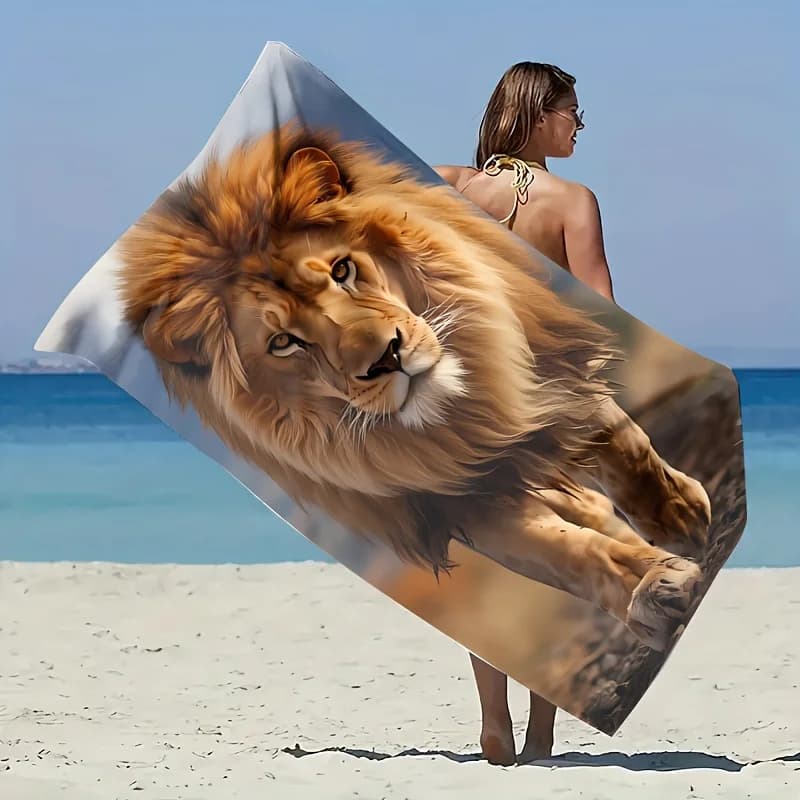 Telo Mare Leone, Stampa Animale Realistica, Microfibra ad Asciugatura Rapida, Oversize per Spiaggia, Piscina, Viaggi, Regalo per Uomini, Amanti della Fauna Selvatica