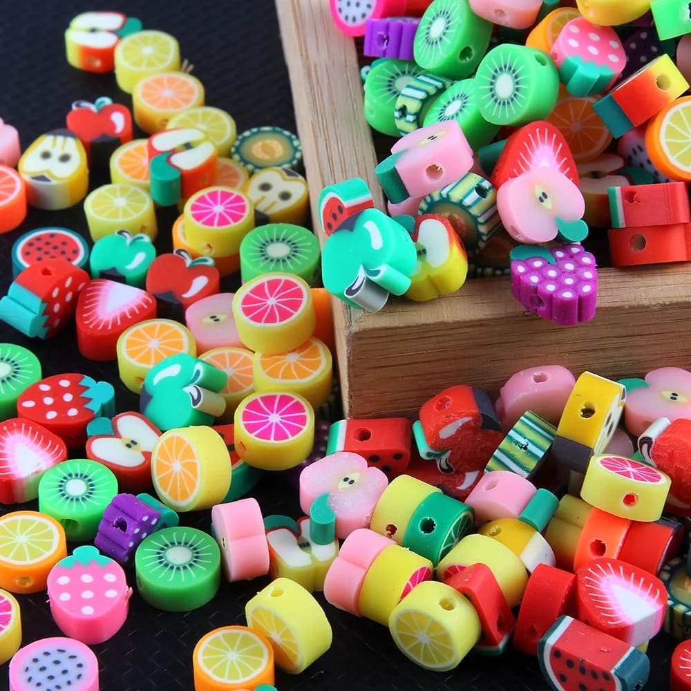 100 pz/lotto 10mm perline di argilla polimerica frutta sorridente ciondoli viso fai da te per bracciali collane gioielli che fanno risultati Wholedale