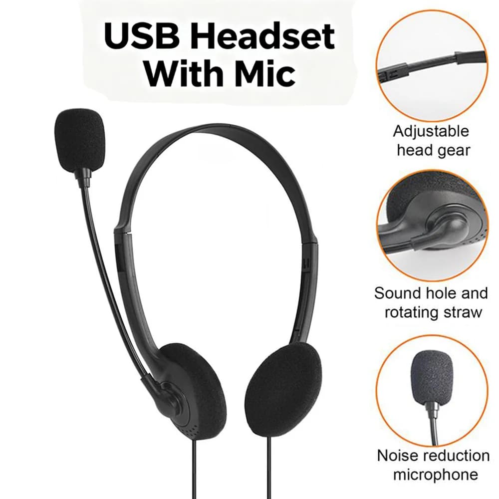 Call Center USB Wired Computer Headphones Clear Voice School Office PC Game Headphones Noise reduction with laptop microphone