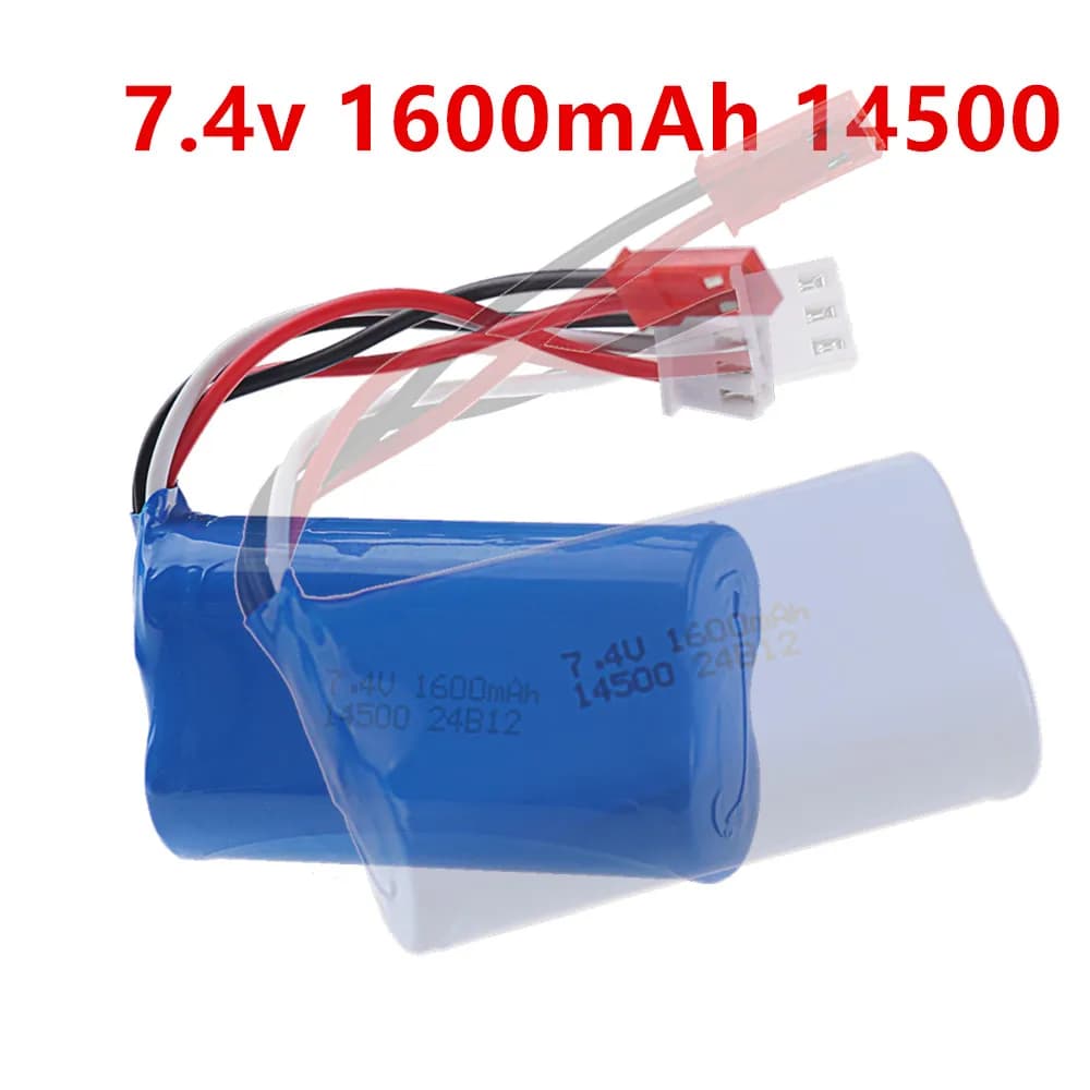 Batteria agli ioni di litio da 7,4 V 1600 mAh 14500 con connettore JST per pistola ad acqua, camion RC, nave, elicottero, accessori per batterie giocattolo