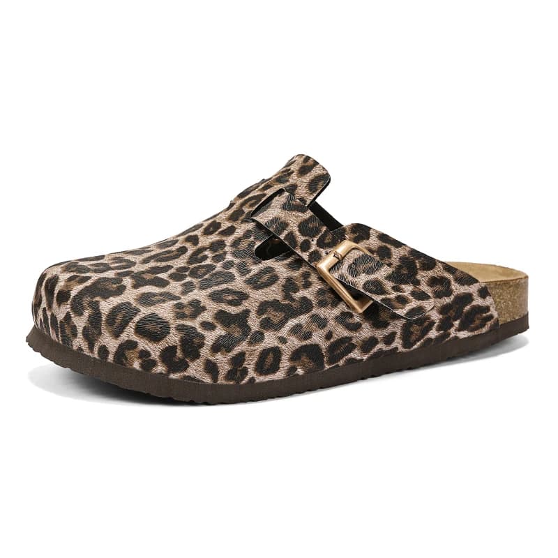 Leopard print Cork Slippers Half Shoes For Men Women Slip-On Sandals Backless Clogs Unisex Indoor Outdoor Comfort Footbed