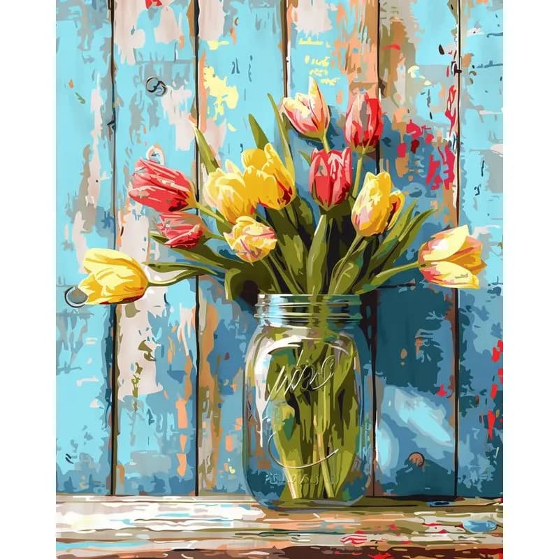 Painting By Numbers Flowers Acrylic Paint by numbers art work diy Numbers Painting on Canvas By Numbers 【frameless】