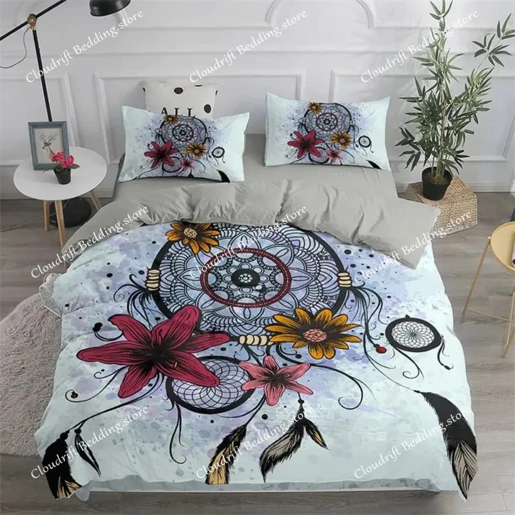 Sun and Moon Duvet Cover Set King Size Purple Liac Dream Catcher Star Bedding Set for Kids Children Bohemia Quilt Cover